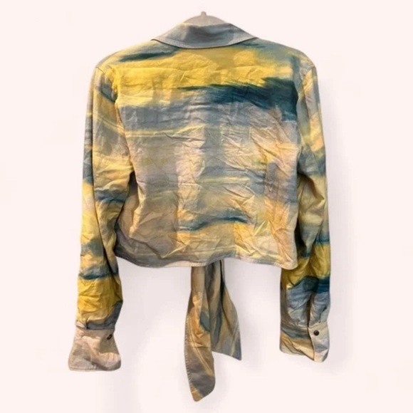 Adrienne Landau Blue Yellow Watercolor Wide Leg Pant Set NWOT Size S Resort - Picture 12 of 15